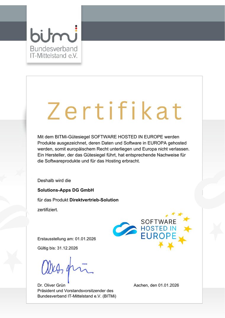 BITMi Software Hosted in Europe – Direktvertrieb Solution